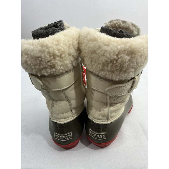 Womans Sperry Top Sider Winter Duck Boots 6 M Brown Ivory Lace Up Zip Up Lined - Picture 5 of 9